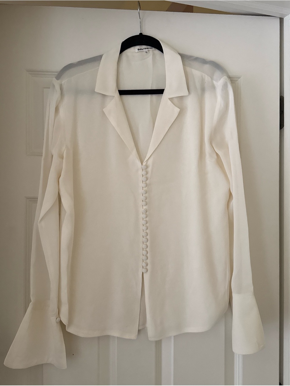 Reformation Ivory Button-Front Silk Blouse